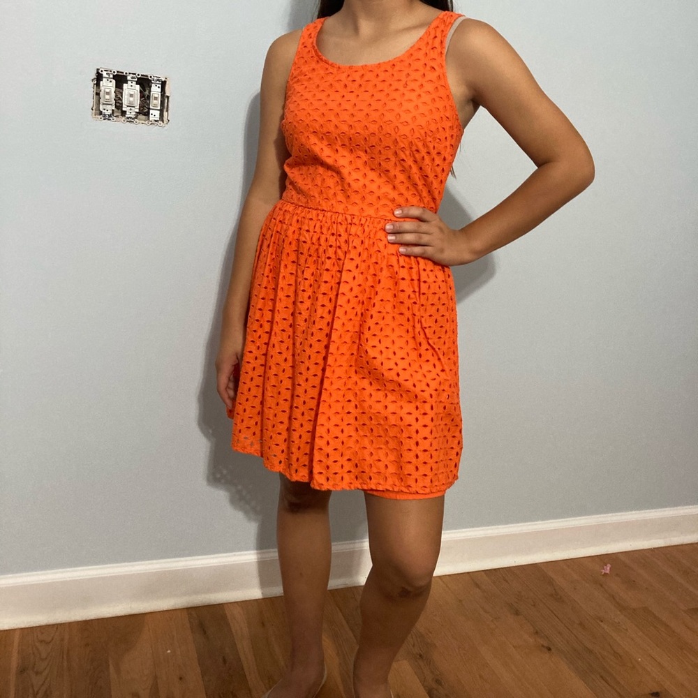 Orange Cotton Lace Fit and Flare Dress